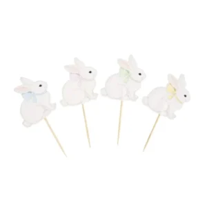 Pics à cocktail Mon Lapin pour fête blanc avec nœuds pastel