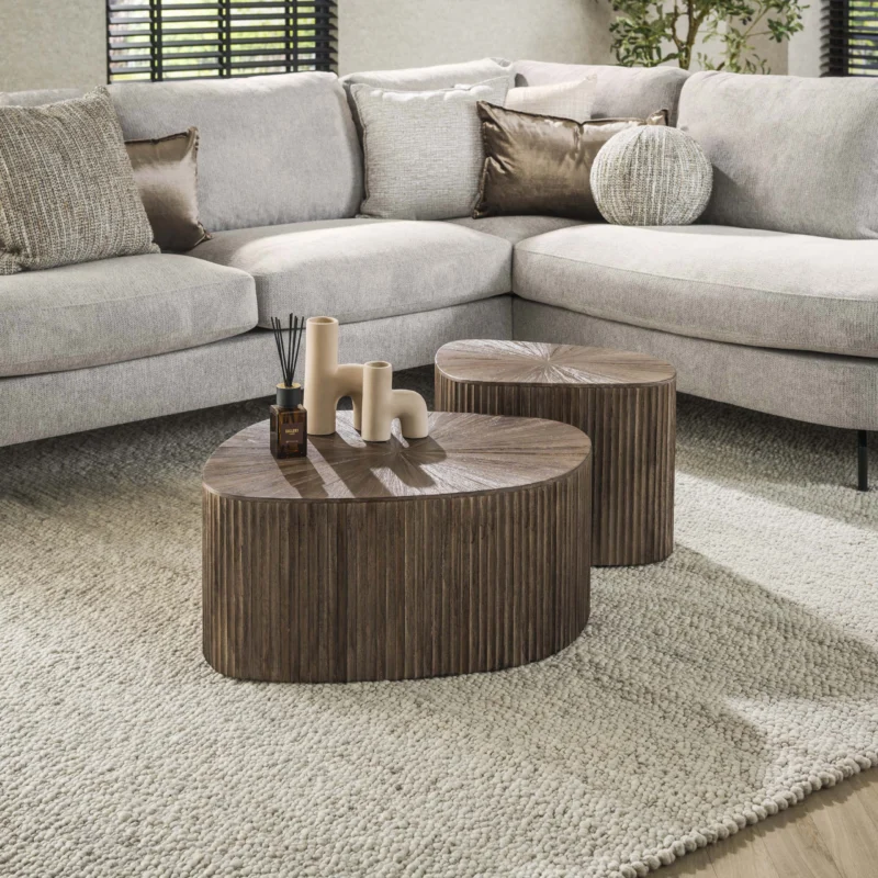 MAYA TEAK Couchtisch viereckig Set aus 2 / Massiv Teak Espresso
