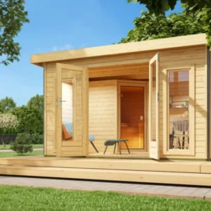 Karibu Gartensauna "Saunahaus Mainburg 3" mit Vorraum 4 Personen Natur ohne Ofen