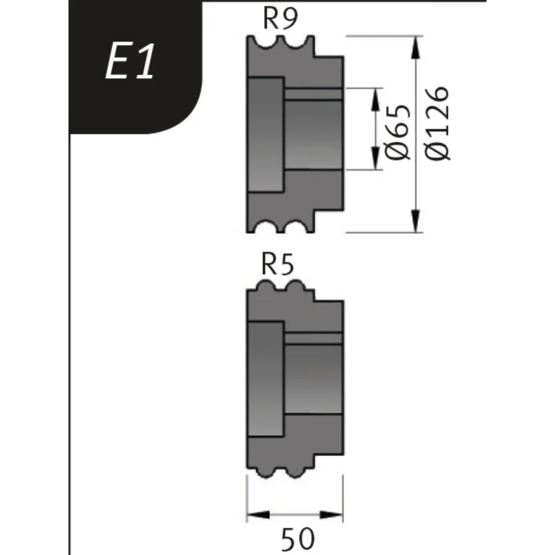 Produktbild von Biegerollensatz Typ E1, Ø 126 x 65 x 50 mm, R 9 / 5 mm
