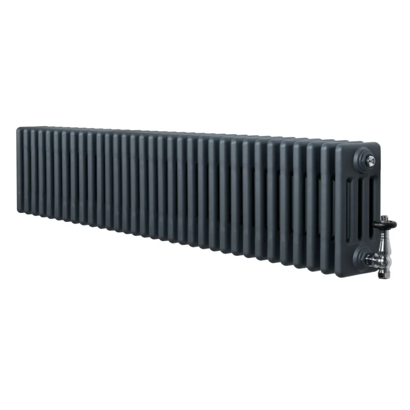 Röhrenheizkörper 4 Säulen mit TRV Chromventile – 300mm x 1505mm – Anthrazitgrau