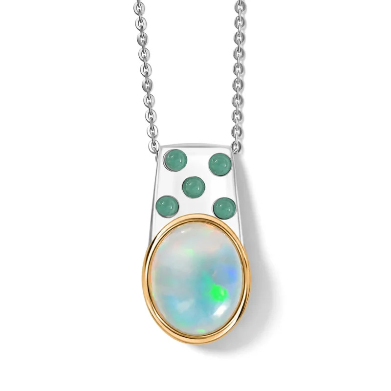 AA Natürlicher, äthiopischer Welo Opal, Smaragd Anhänger mit Kette, ca. 50 cm, 925 Silber rhodiniert ca. 2.89 ct