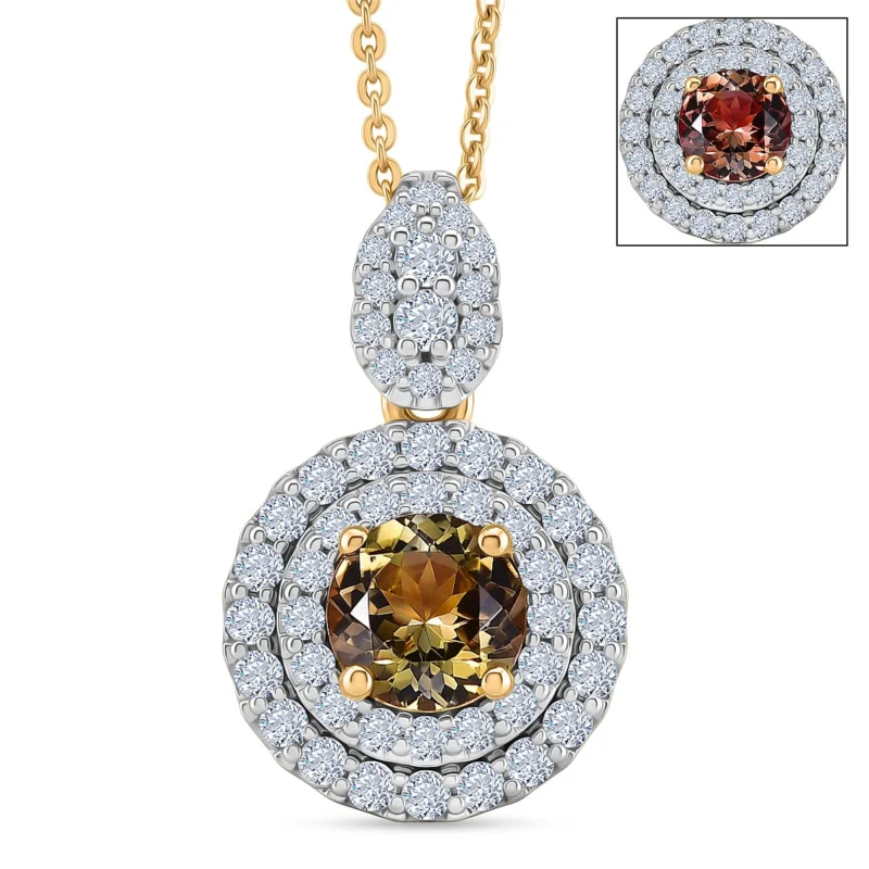 D'Joy AA Gelber Tansanit, Moissanit AGI zertifiziert Schmuckset ca. 50 cm 925 Silber 750 Gelbgold vermeil ca. 1,41 ct.