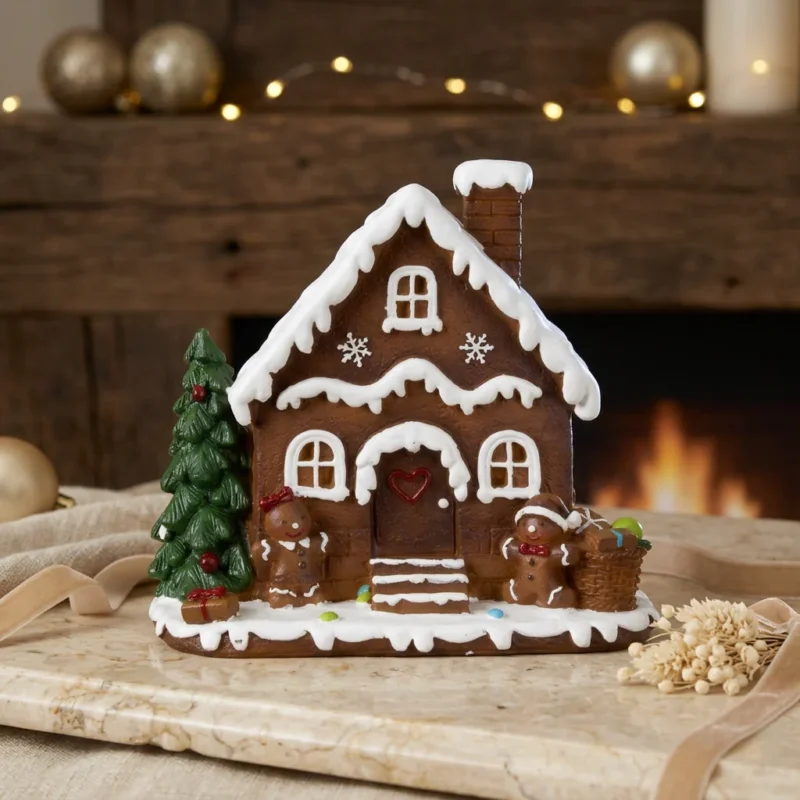 Lebkuchenhaus 14 cm – Handgefertigtes Dekohaus mit Lebkuchenfiguren | Weihnachtsdekoration