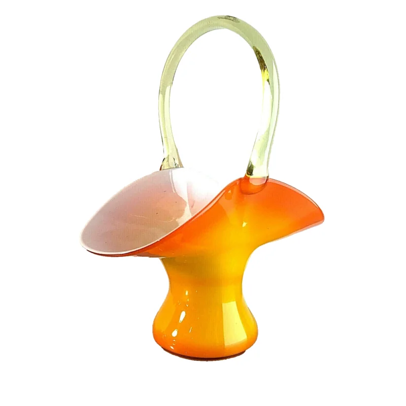 Glas Schale 50er 60er VINTAGE 24,5 cm Schüssel orange weiß Korb