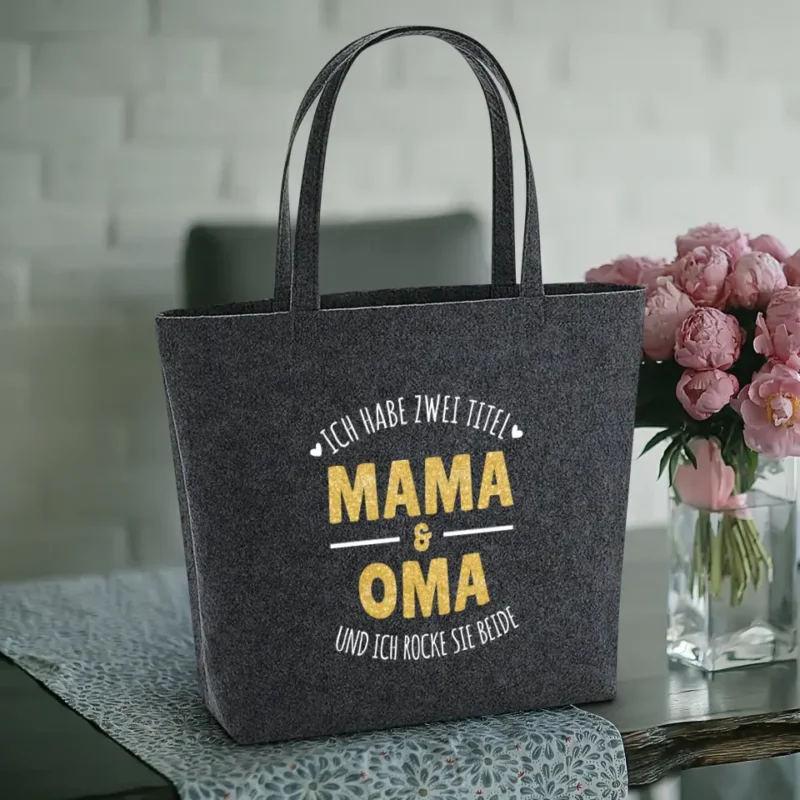 Personalisierte Filztasche mit Druck Ich habe zwei Titel für Mama & Papa