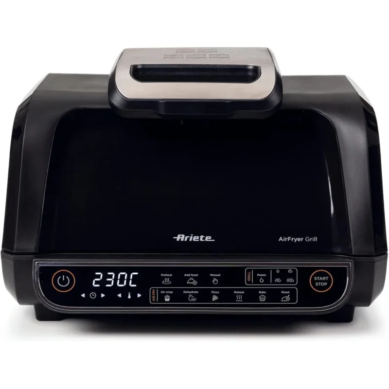 Ariete Air Fryer Grill, Schwarz, Heißluftfritteuse und Grill 8L, 1700W