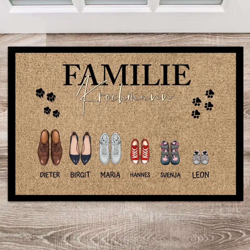 Personalisierte Fußmatte mit Foto für die Familie Familienabdrücke