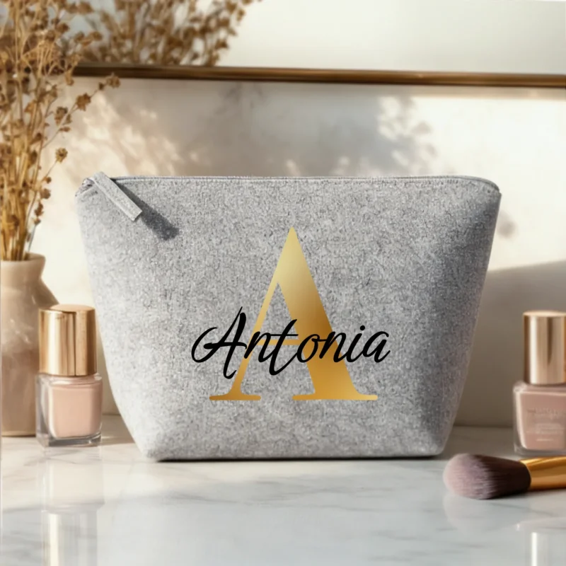 Personalisierte Kosmetiktasche Filz mit Namen für Mama – Initiale