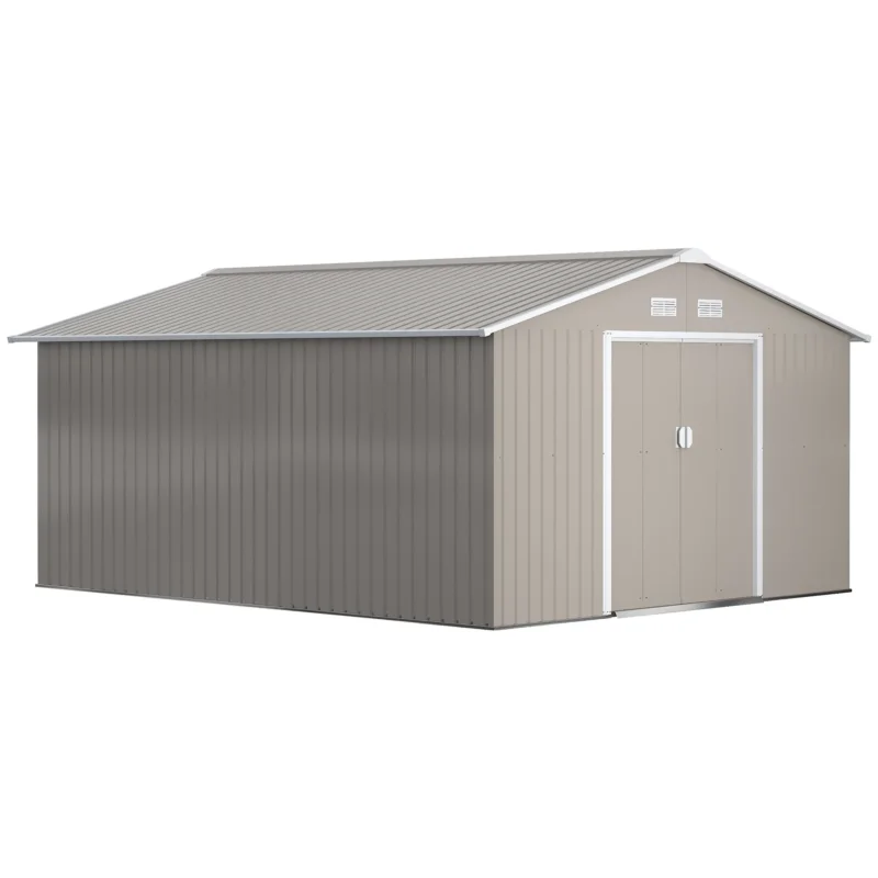 easycomfort easycomfort casetta da giardino con porte scorrevoli e tetto inclinato in acciaio e pp 340x386x200 cm grigio