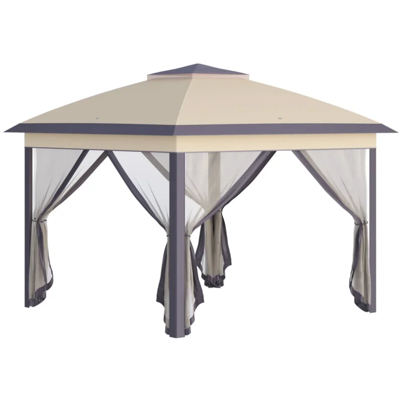 easycomfort gazebo da giardino pieghevole con zanzariera e altezza regolabile 330x330x288cm beige