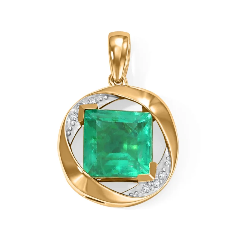 D'Joy Smaragd-Quarz Triplette, Weißer Zirkon Anhänger 925 Silber Gold ca. 5.53 ct