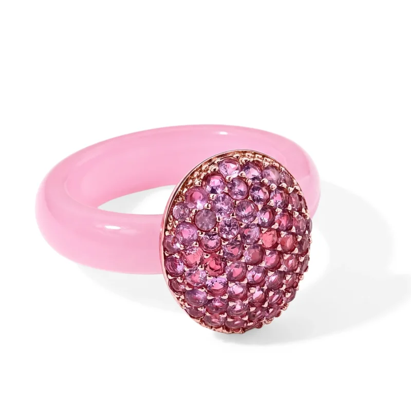 D'Joy Gefärbte Rosa Jade, Rosa Saphir Ring 925 Silber Rosévergoldet (Größe 18.00) ca. 13.73 ct