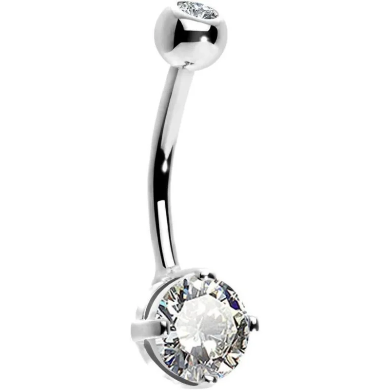 14 Karat Gold Bauchnabelpiercing mit Zirkonia oder Opal Herz