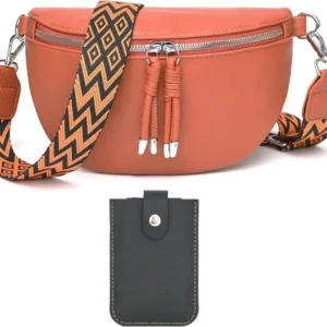 Leder Umhängetasche Damen Crossbody Bag Breiter Gurt Dunkelgrau