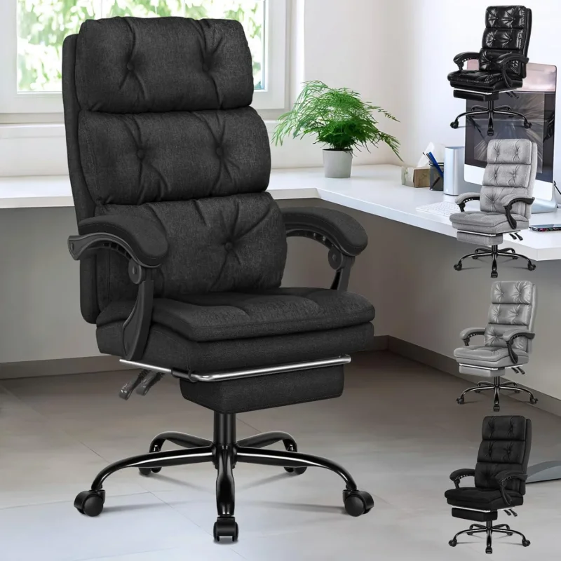 Ergonomischer Bürostuhl mit Fußstütze, Schwarz, 150° liegbar
