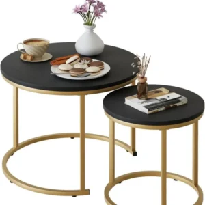 Set runder Beistelltische mit Metallrahmen, weißer Platte, 60cm