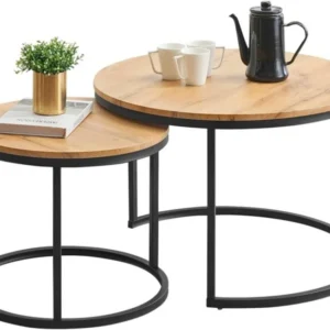 Moderne Couchtische Set Schwarz Metallgestell Holz 70x70 & 50x50 cm