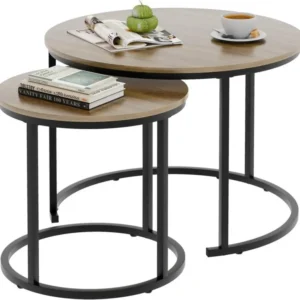 Runde Couchtische 2er Set Beistelltisch Metallrahmen 60cm Eiche