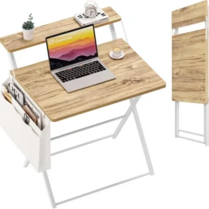 Klappbarer Schreibtisch mit Regal & Aufbewahrungstasche, Eiche