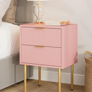 Nachttisch mit Schubladen, Modernes Nachtkästchen, Boho Design, Rosa