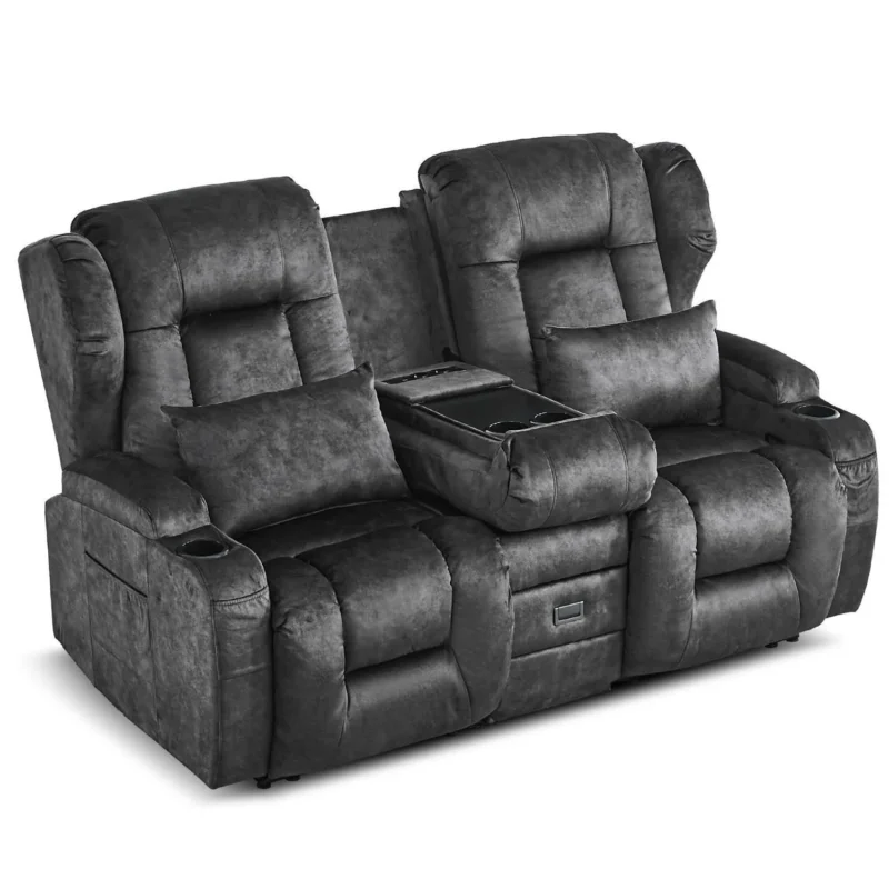 2er Relaxsessel mit Liegefunktion & Konsole – Grau