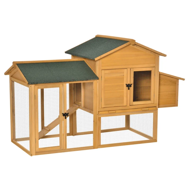 easycomfort easycomfort gabbia per galline con casetta e area aperta nido con tetto apribile e rete metallica pollaio in legno giallo 168x75x103cm