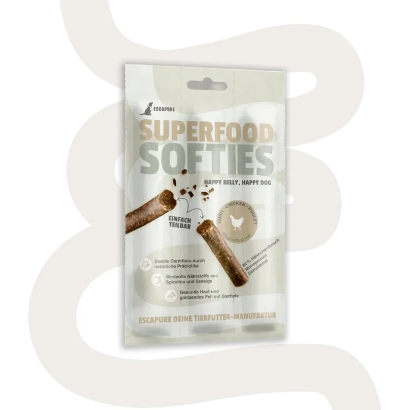 Escapure Superfood Soft Sticks Huhn dog treats chicken monoprotein grain-free resealable pouch