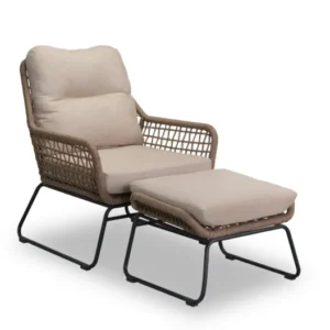 Mondial Living Jerome Loungesessel + Hocker 2-teilig Sahara Dust