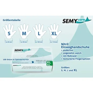 Nitrilhandschuhe SemyCare im Spenderkarton - puderfrei, blau, latexfrei - Med-Praxisbedarf