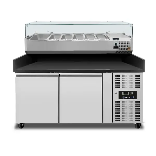 Pizzatheke mit Räder und 2 Türen - Schwarzer Granit - 1510x800x1000 mm