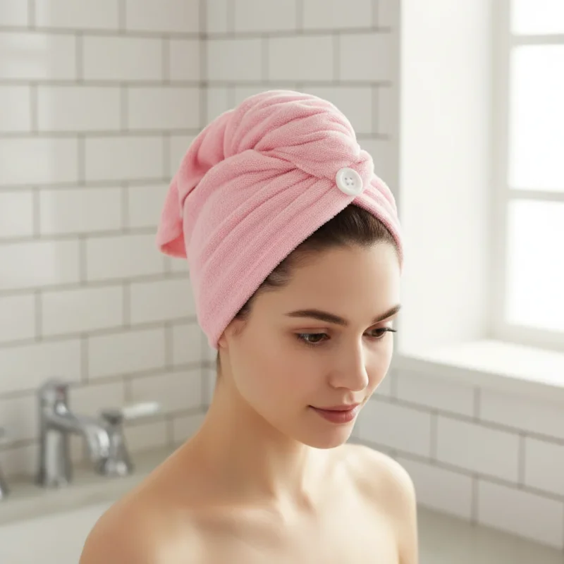 Saugfähiger Haarturban mit praktischem Knopfverschluss