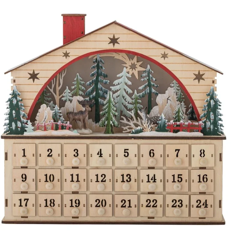 Bloomingville Melvin Adventskalender mit Licht Natur Holz Weihnachtsdeko