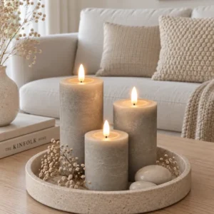 LED-Stumpenkerzen / Sand – 3er-Set rustikale Kerzen