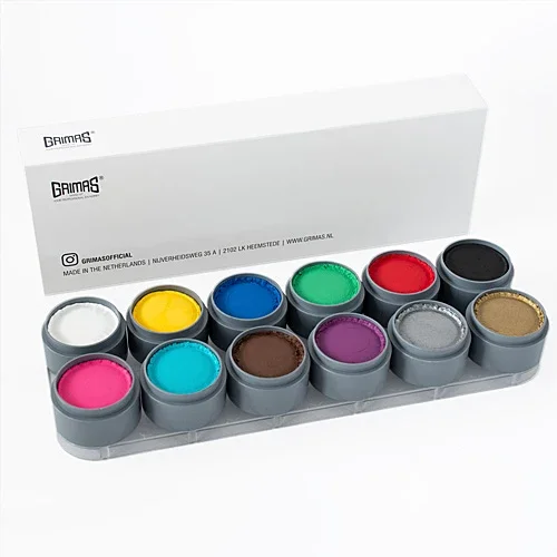 GRIMAS Water Make-up-Palette A XL – für Facepainting, Kinderschminken und Bodypainting, 12x15ml, Umkarton und Palette