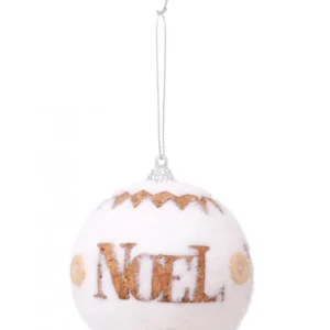 Boule de Noël style scandinave en fourrure blanche et bois