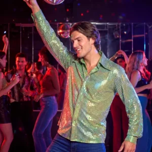 Chemise disco pour homme vert à sequins haut de gamme
