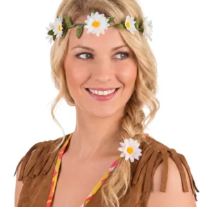 Couronne de fleurs pâquerettes pour adulte blanches