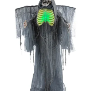 Décoration animée gardien de crypte terrifiant pour Halloween gris avec buste vert lumineux et yeux rouges
