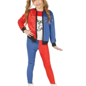 Déguisement arlequine pour fille rouge et bleu