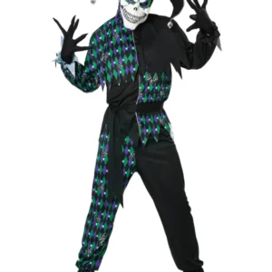 Déguisement clown monstrueux luxe pour adulte noir vert et violet à losanges
