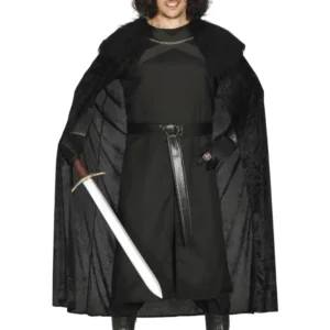 Déguisement homme de la nuit pour homme noir avec cape en fausse fourrure