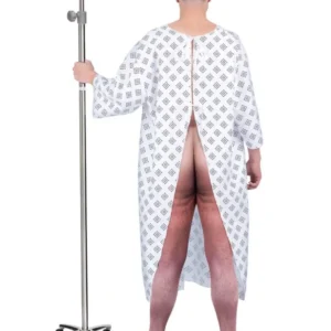 Déguisement humoristique de patient pour adulte blanc à motifs avec fesses apparentes