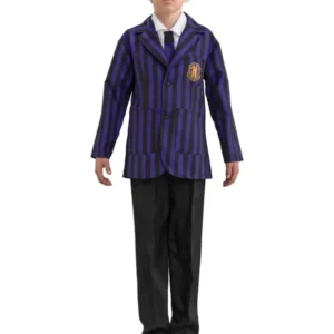Déguisement uniforme scolaire Nevermore Wednesday™ pour garçon à rayures violettes et noires