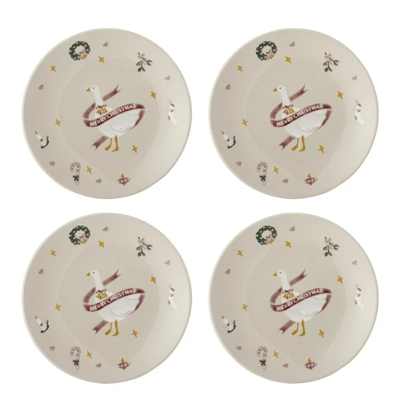 Bloomingville Mary Teller Bunt Steingut 4er Set Weihnachtsteller 16 cm