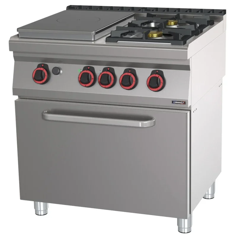 Casselin Gasherd mit 2 Kochstellen und 1 Coup de Feu-Platte mit statischem Elektrobackofe