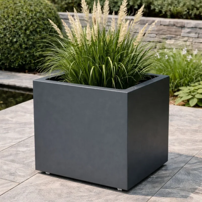 GARDRA Polyester plantenbak met wielen 60x60x60 cm - Zwartgrijs (RAL 7021) - Doika - Plantenbak - GARDRA - -