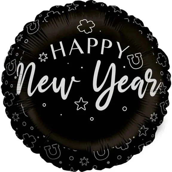 Happy New Year Helium Ballon Zwart Zilver Leeg 45cm van VDV Benefit koop je bij Partywinkel