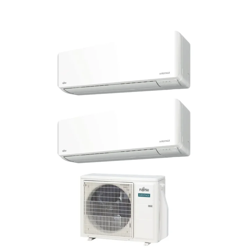climatizzatore condizionatore fujitsu dual split inverter serie km 12_14 con aoyg18kbta2 r 32 wi fi integrato 12000_14000