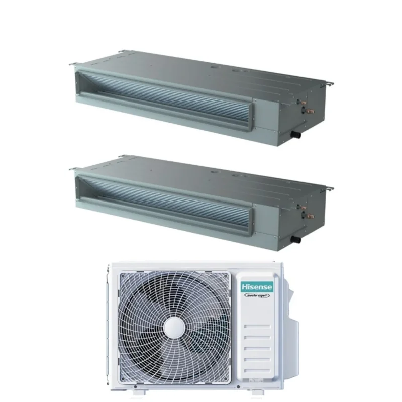 climatizzatore condizionatore hisense dual split inverter canalizzato canalizzabile 12_12 con 3amw72u4rfa r 32 wi fi optional 12000_12000 con telecomando di serie e cablato incluso novita